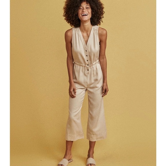 Marine Layer Katy Jumpsuit Womens M Cream Tan Wide Leg Minimalist Beach Boho - Picture 16 of 16
